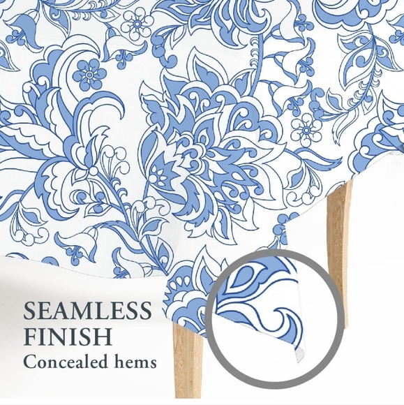 *🆕 Mindry Collections Spring Floral Blue and White Rectangle Tablecloth, NEW - Picture 2 of 9